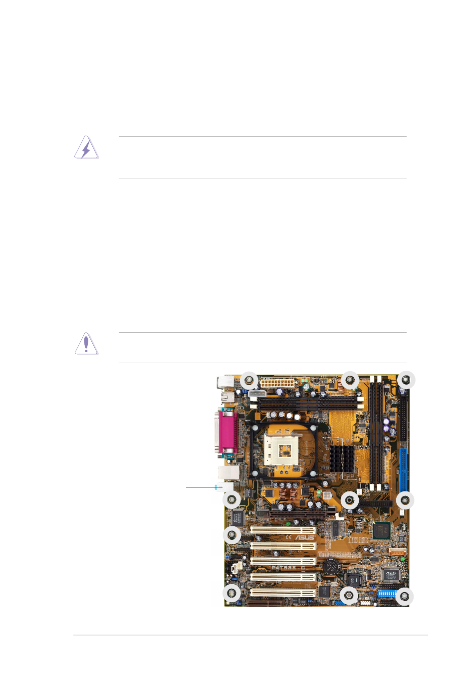 1 motherboard installation, 1 placement direction, 2 screw holes | Asus P4T533-C User Manual | Page 21 / 128