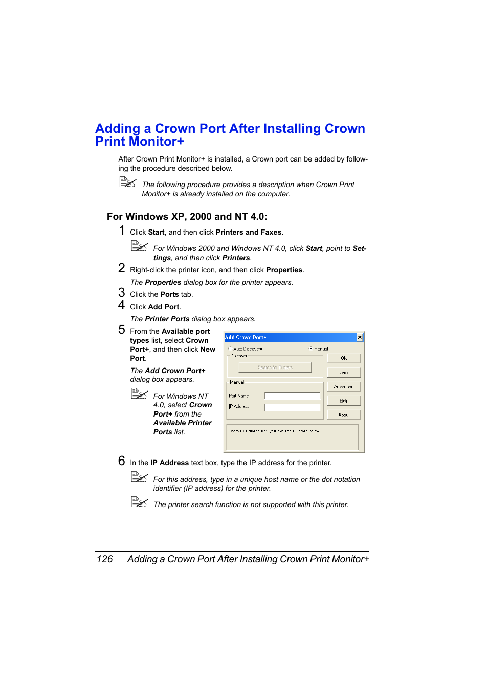 For windows xp, 2000 and nt 4.0, For windows xp, 2000 and nt 4.0: 126 | Konica Minolta magicolor 5570CK User Manual | Page 144 / 296