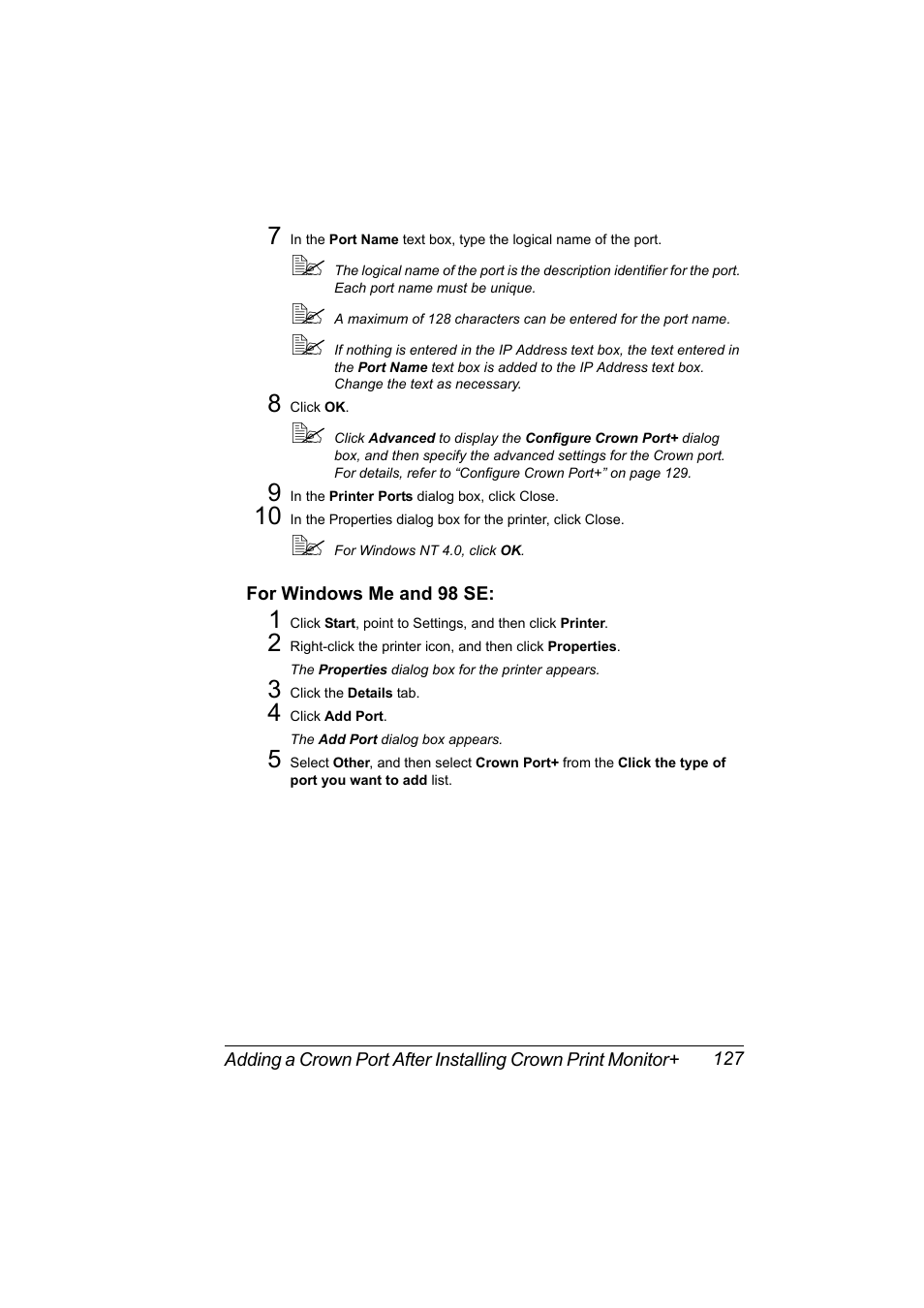 For windows me and 98 se, For windows me and 98 se: 127 | Konica Minolta magicolor 5570CK User Manual | Page 145 / 296