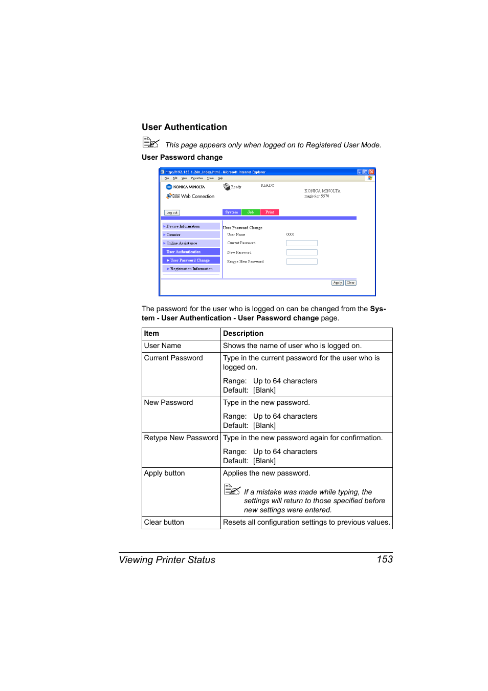 User authentication, User authentication 153 | Konica Minolta magicolor 5570CK User Manual | Page 171 / 296