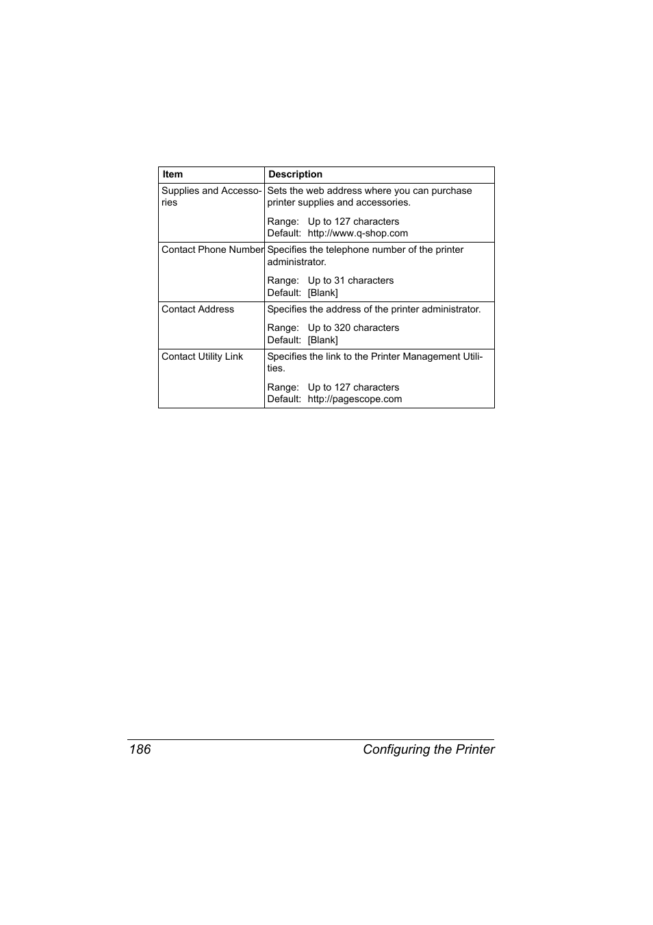 Configuring the printer 186 | Konica Minolta magicolor 5570CK User Manual | Page 204 / 296