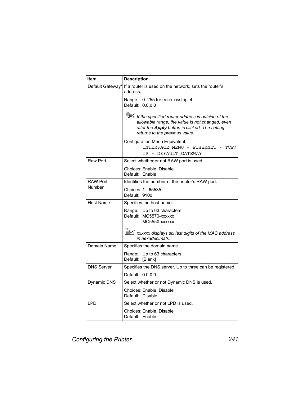 Configuring the printer 241 | Konica Minolta magicolor 5570CK User Manual | Page 259 / 296