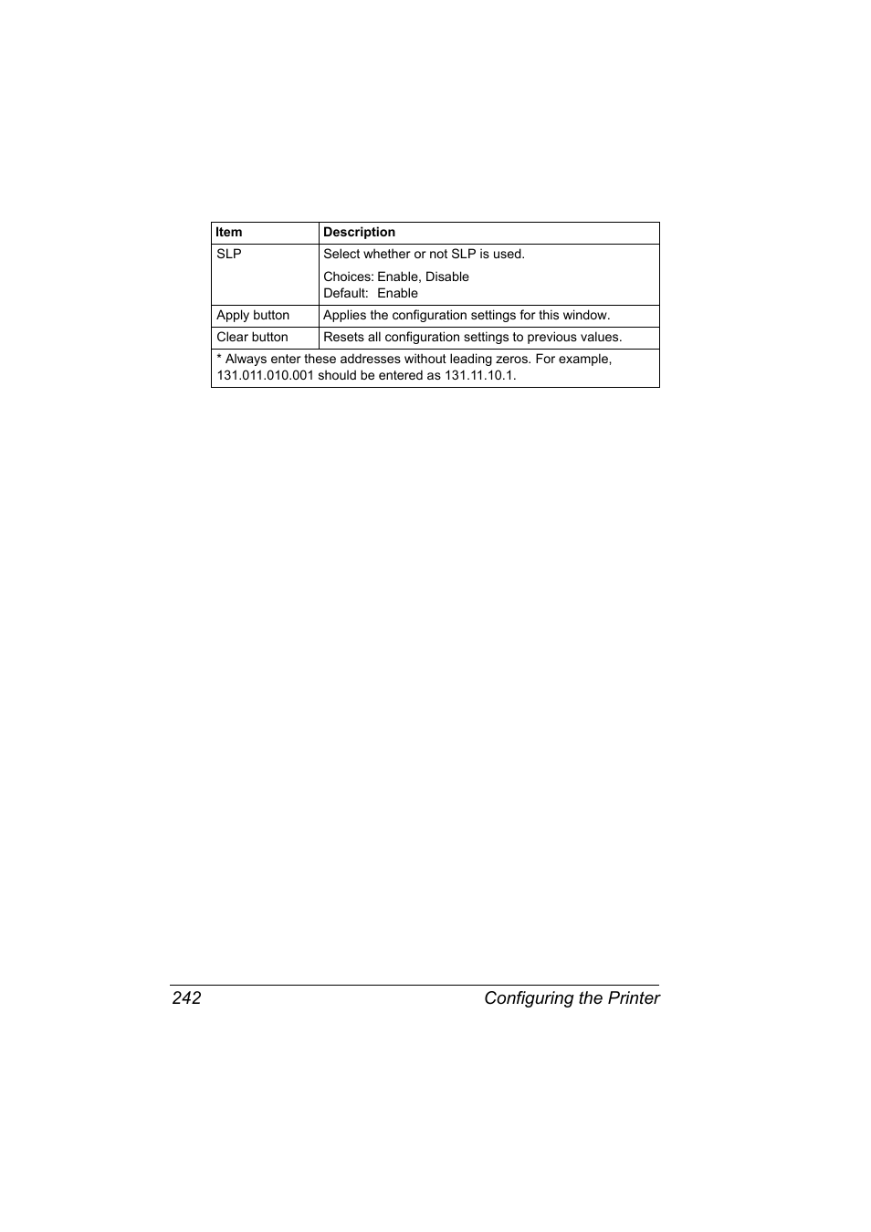 Configuring the printer 242 | Konica Minolta magicolor 5570CK User Manual | Page 260 / 296