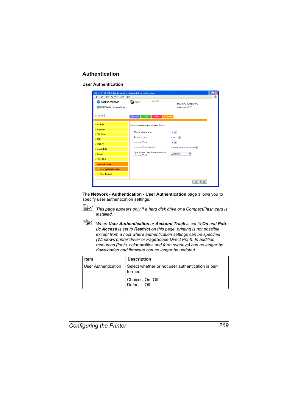 Authentication, Authentication 269 | Konica Minolta magicolor 5570CK User Manual | Page 287 / 296