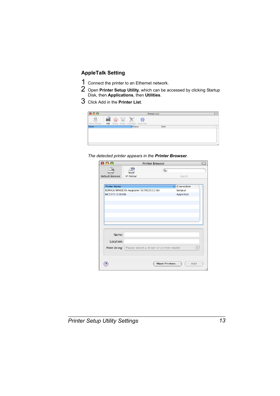 Appletalk setting, Appletalk setting 13 | Konica Minolta magicolor 5570CK User Manual | Page 31 / 296