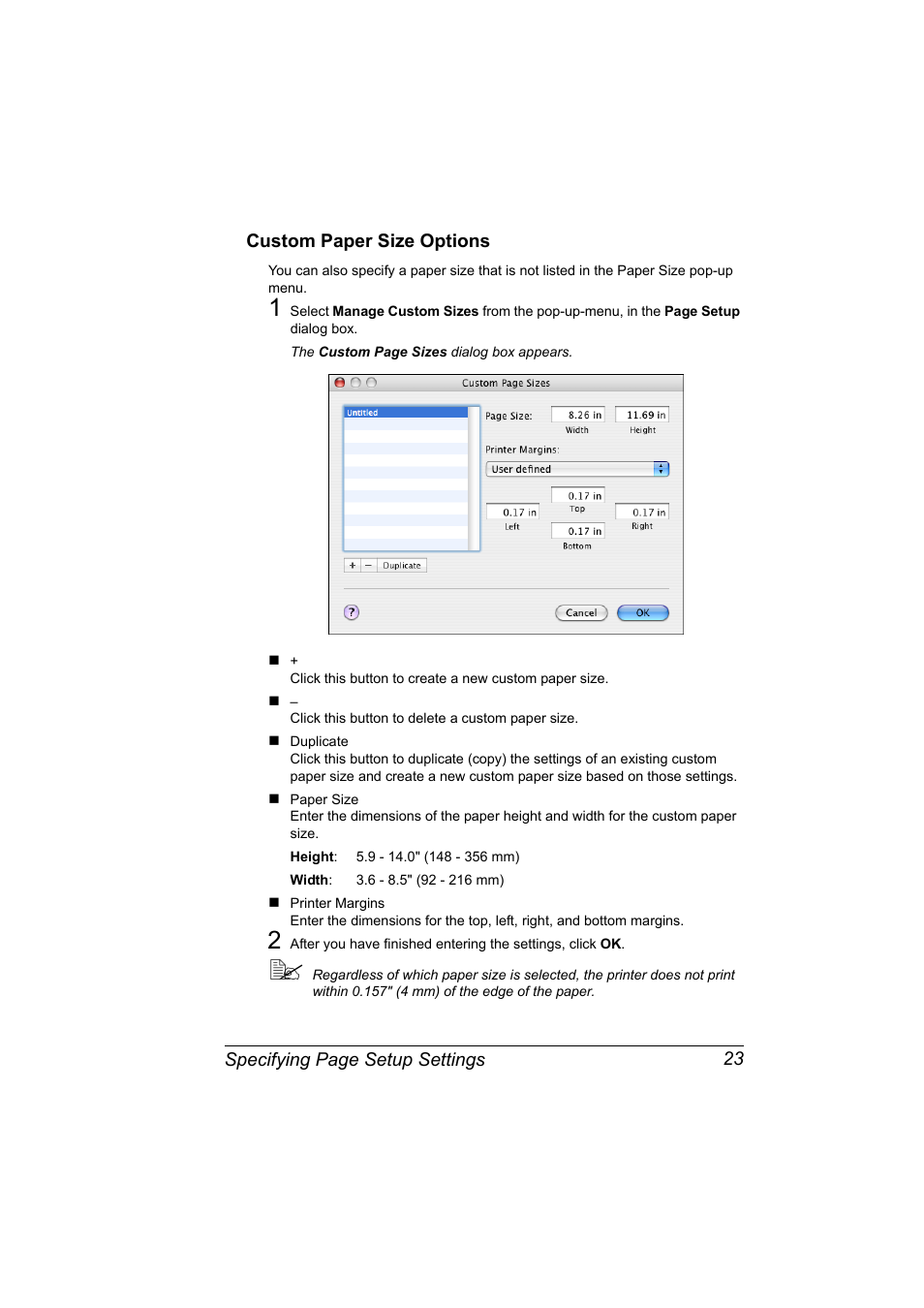 Custom paper size options, Custom paper size options 23 | Konica Minolta magicolor 5570CK User Manual | Page 41 / 296