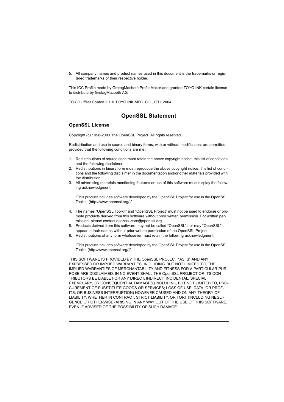 Openssl statement | Konica Minolta magicolor 5570CK User Manual | Page 7 / 296