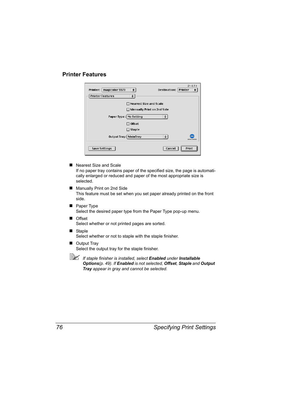 Printer features, Printer features 76 | Konica Minolta magicolor 5570CK User Manual | Page 94 / 296
