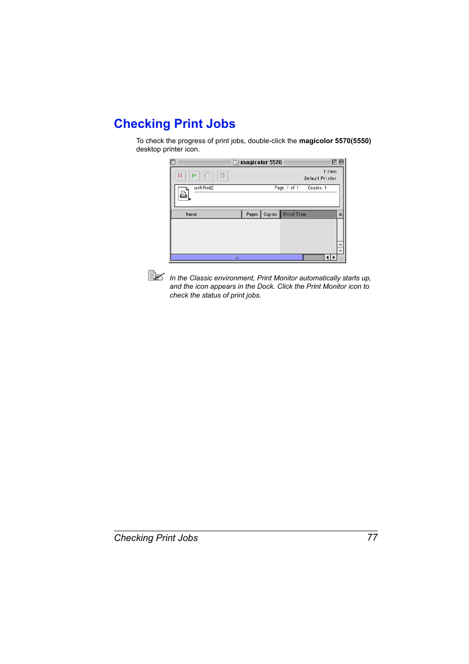 Checking print jobs, Checking print jobs 77 | Konica Minolta magicolor 5570CK User Manual | Page 95 / 296