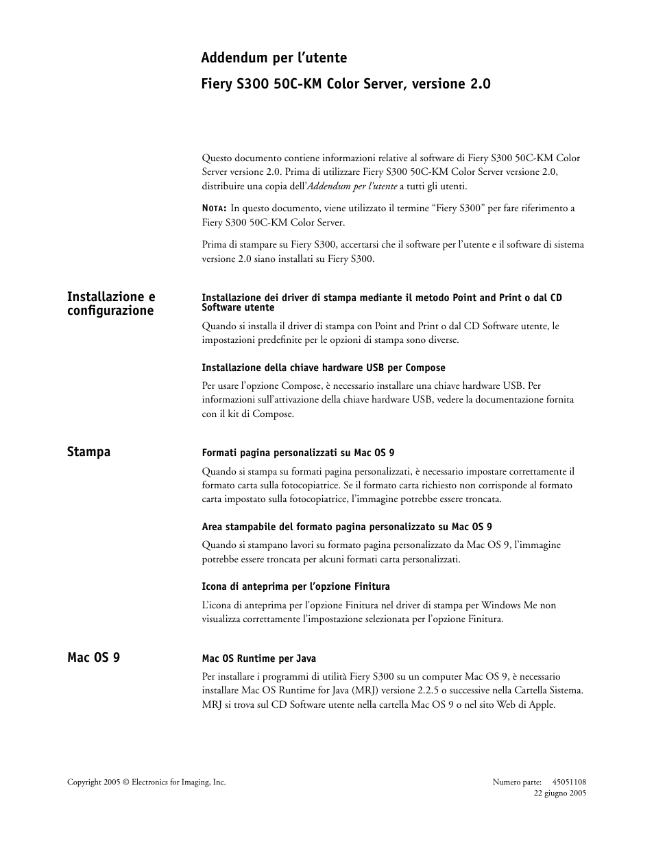 Italiano, Installazione e configurazione, Stampa | Mac os 9 | Konica Minolta bizhub PRO C500 User Manual | Page 9 / 20