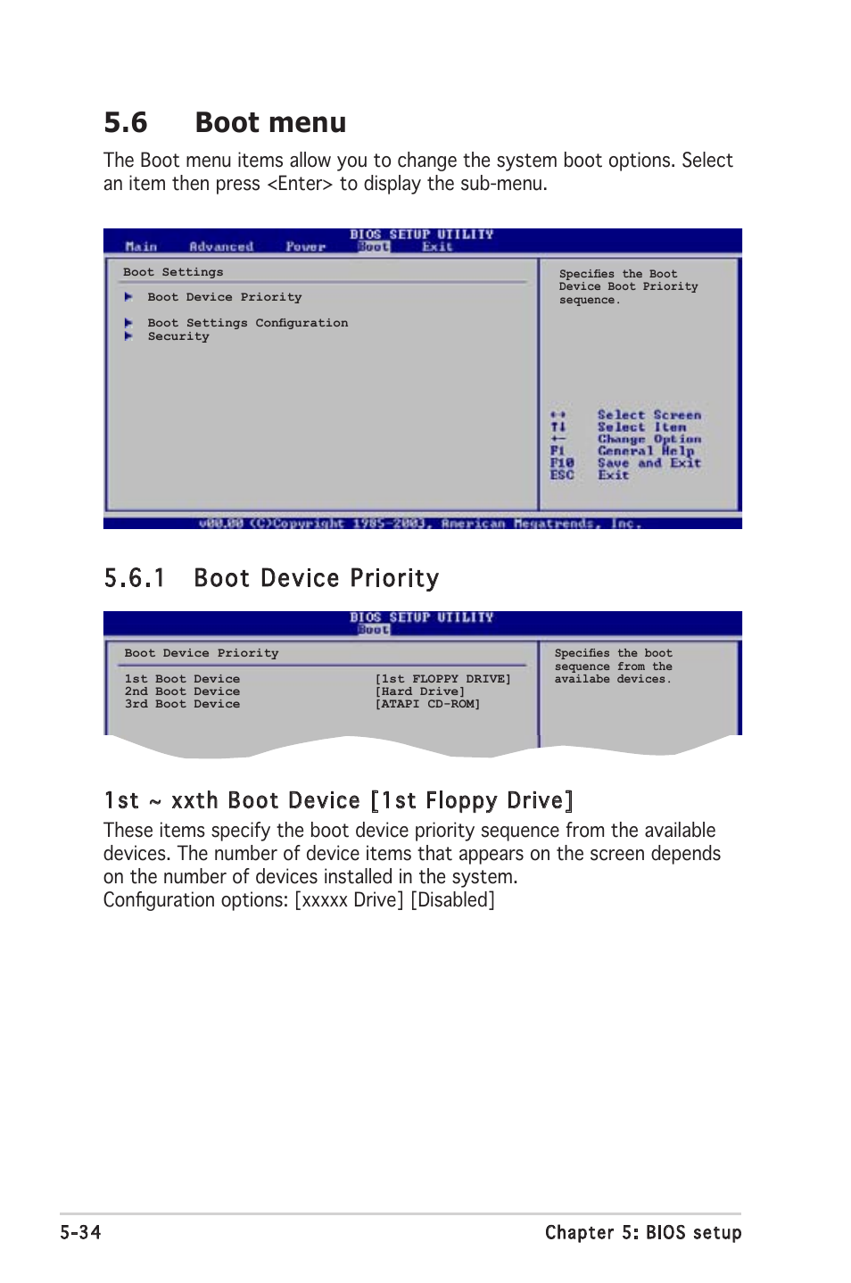 6 boot menu, 1 boot device priority, 1st ~ xxth boot device [1st floppy drive | Asus Barebone System T2-PH2 User Manual | Page 106 / 114