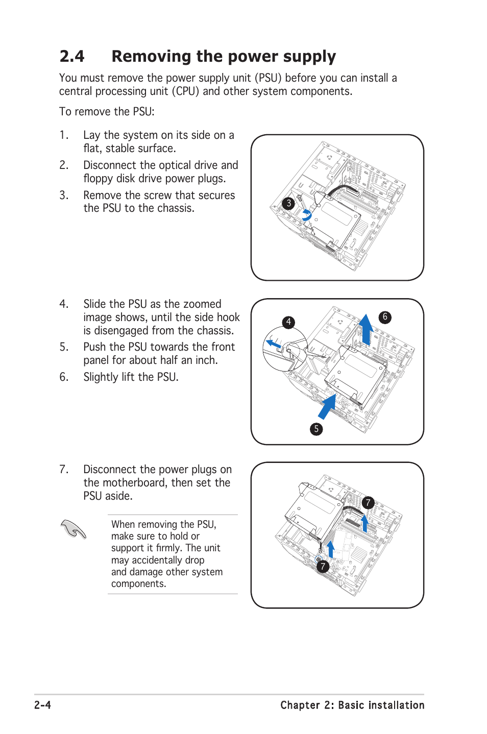 4 removing the power supply | Asus Barebone System T2-PH2 User Manual | Page 24 / 114