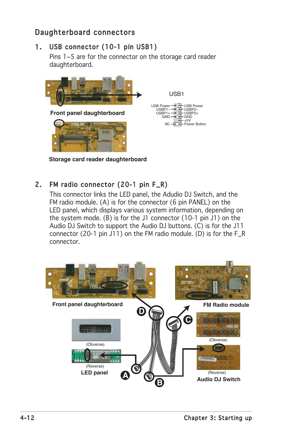 Ab c d, Daughterboard connectors | Asus Barebone System T2-PH2 User Manual | Page 70 / 114