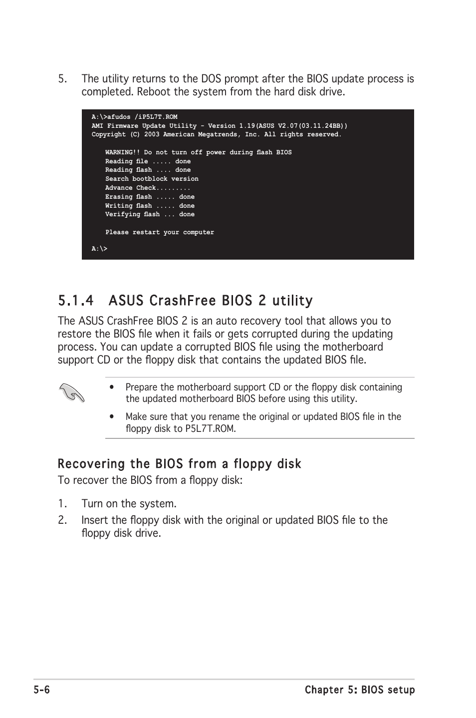 4 asus crashfree bios 2 utility, Recovering the bios from a floppy disk | Asus Barebone System T2-PH2 User Manual | Page 78 / 114