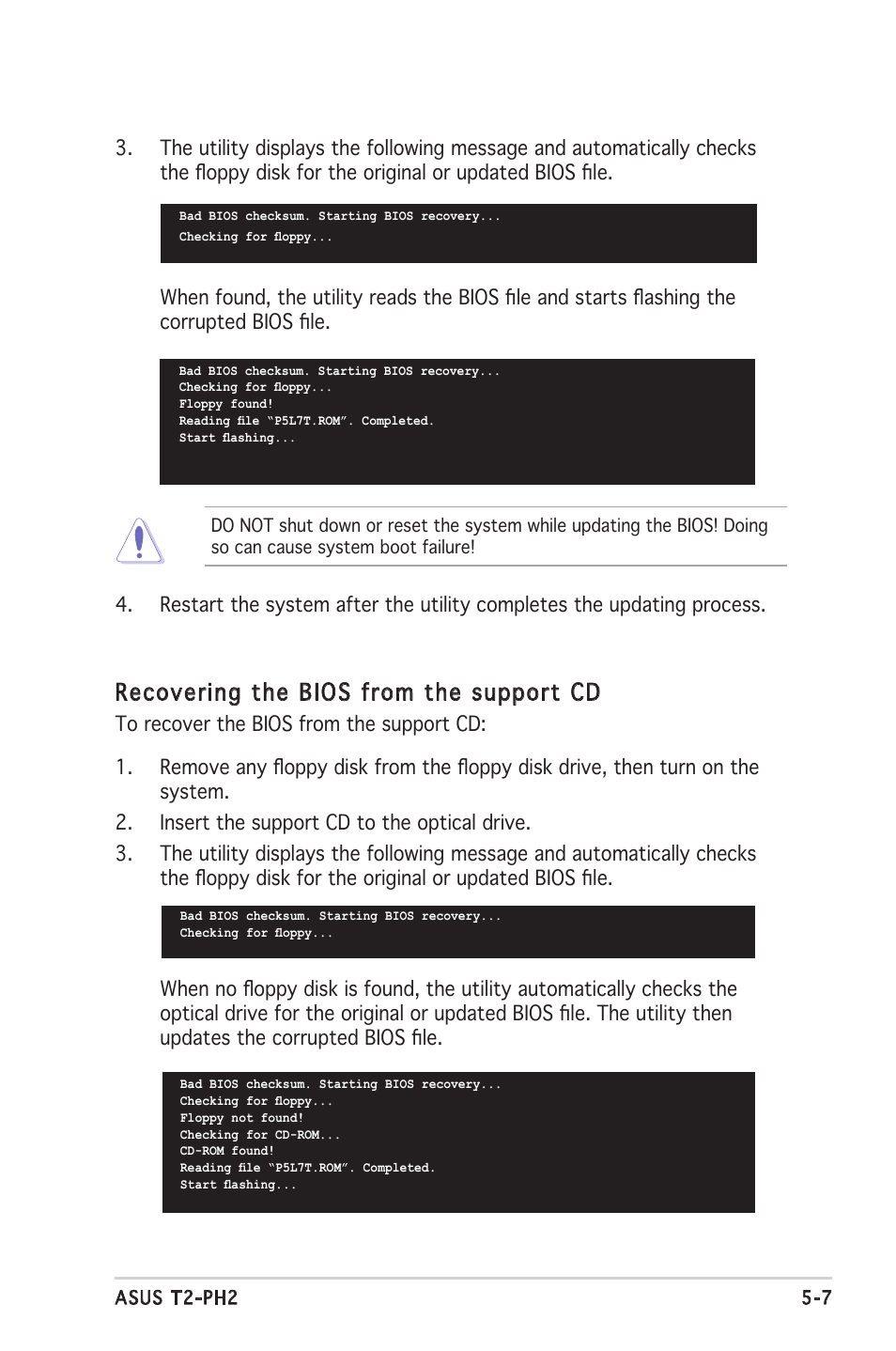 Recovering the bios from the support cd | Asus Barebone System T2-PH2 User Manual | Page 79 / 114