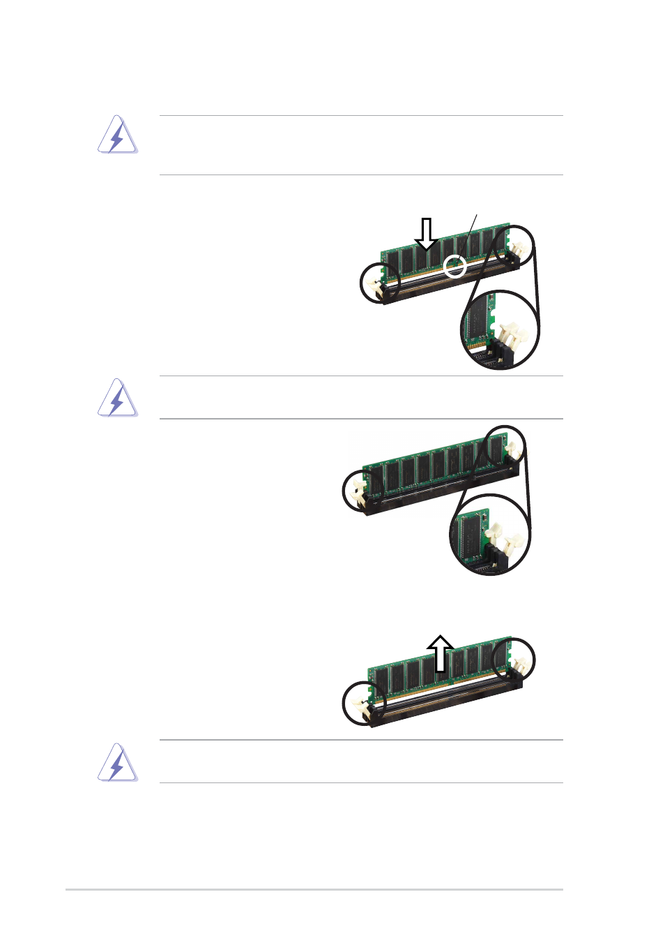 3 installing a dimm 2.4.4 removing a dimm | Asus DELUXE A7N8X-E User Manual | Page 30 / 114