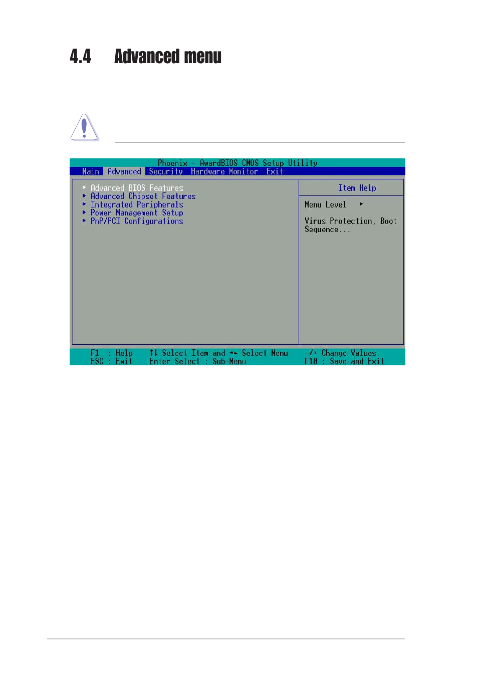 4 advanced menu | Asus DELUXE A7N8X-E User Manual | Page 74 / 114