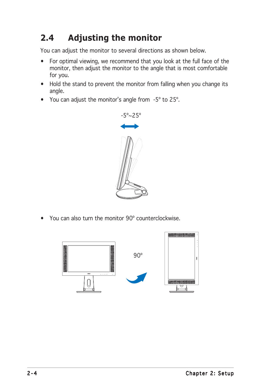 4 adjusting the monitor | Asus PW191 User Manual | Page 18 / 30