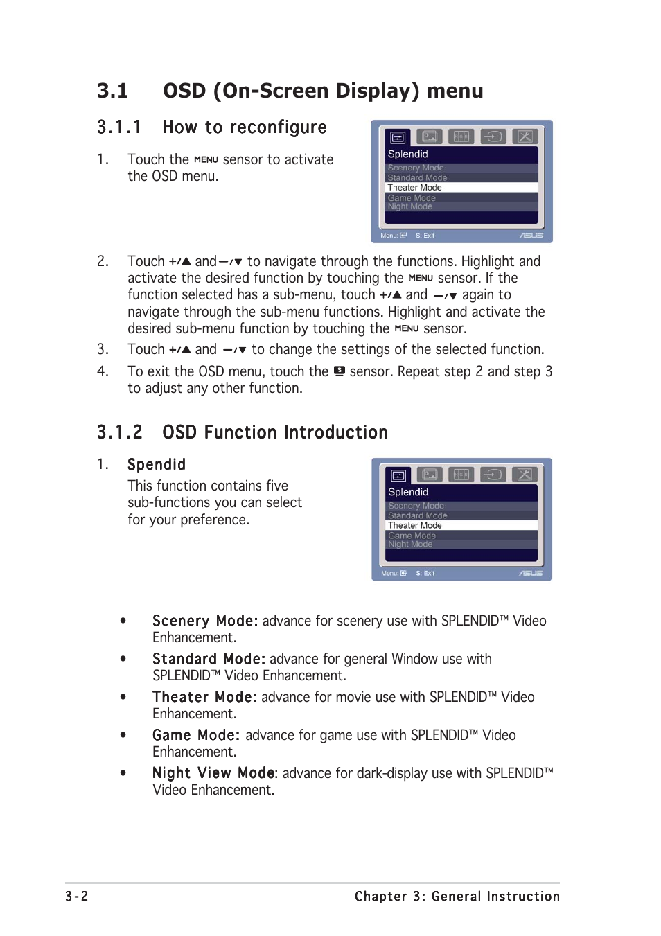 1 osd (on-screen display) menu | Asus PW191 User Manual | Page 22 / 30
