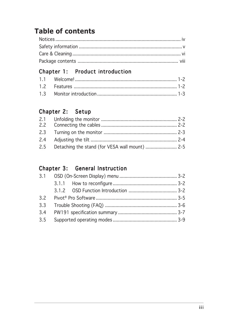 Asus PW191 User Manual | Page 3 / 30