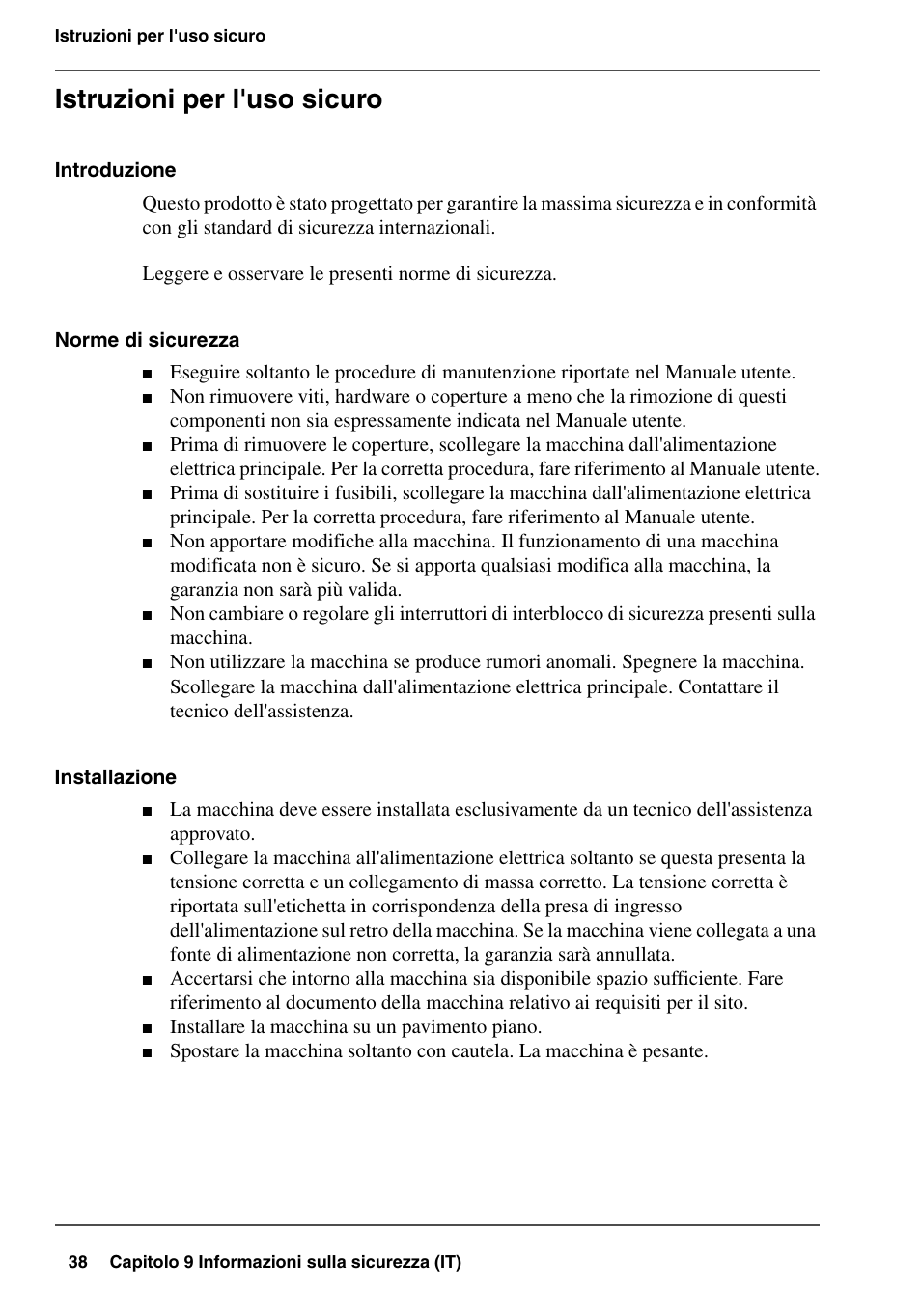 Istruzioni per l'uso sicuro | Konica Minolta bizhub PRO 2000P User Manual | Page 38 / 84