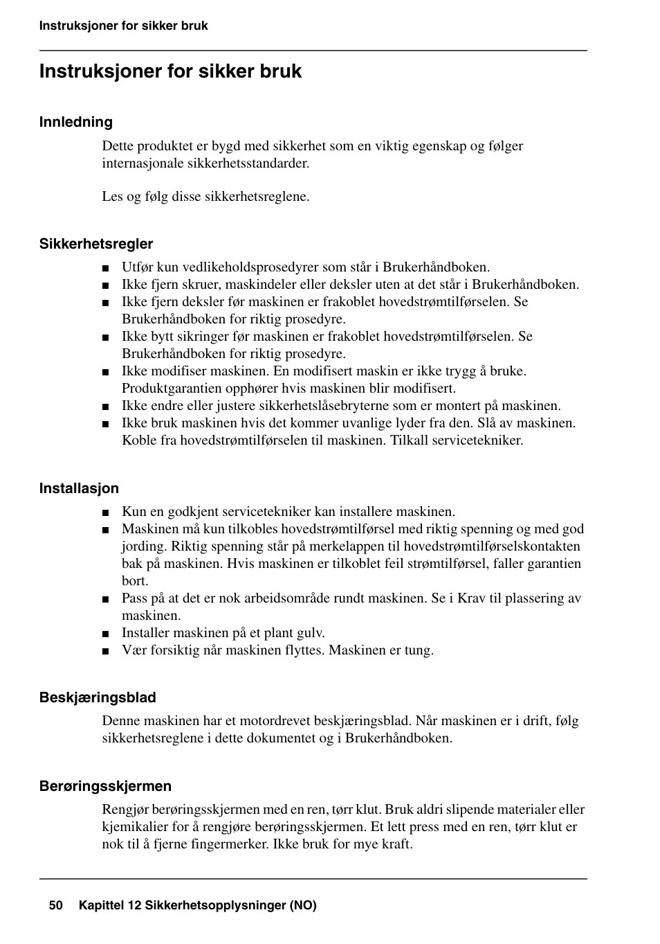 Instruksjoner for sikker bruk | Konica Minolta bizhub PRO 2000P User Manual | Page 50 / 84