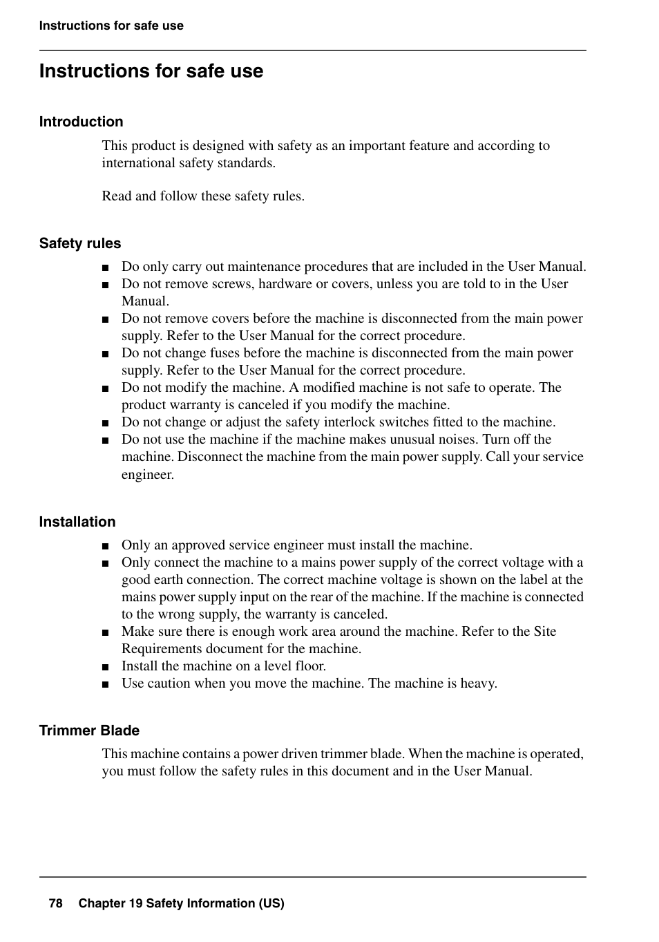 Instructions for safe use | Konica Minolta bizhub PRO 2000P User Manual | Page 78 / 84