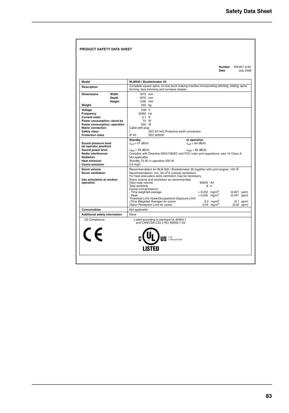 83 safety data sheet | Konica Minolta bizhub PRO 2000P User Manual | Page 83 / 84