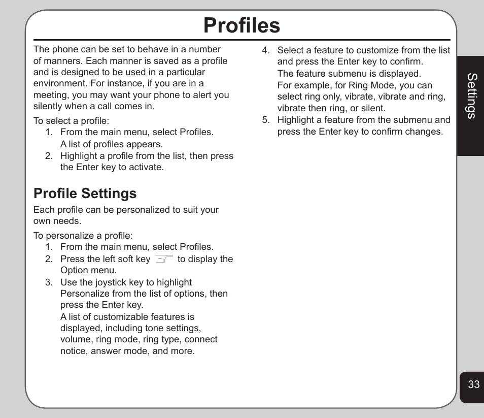 Proﬁles, Proﬁle settings, Settings | Asus V75 User Manual | Page 37 / 78