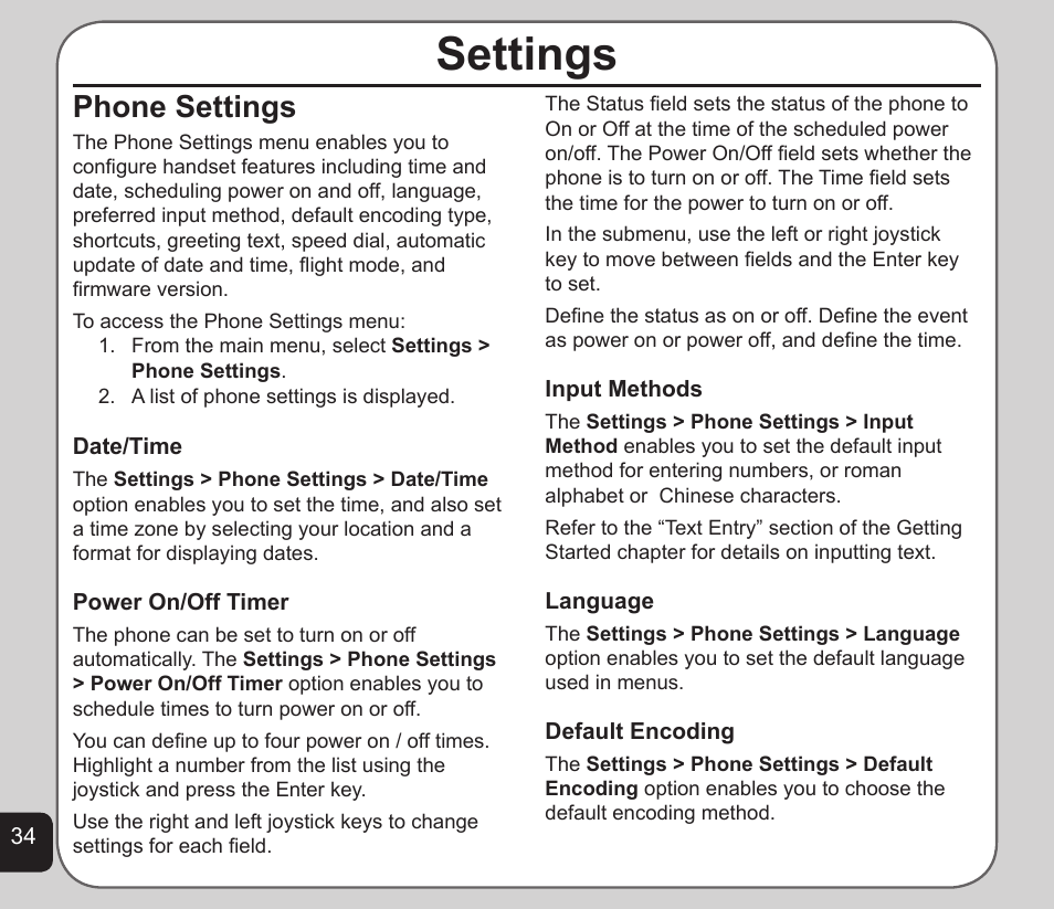 Settings, Phone settings | Asus V75 User Manual | Page 38 / 78