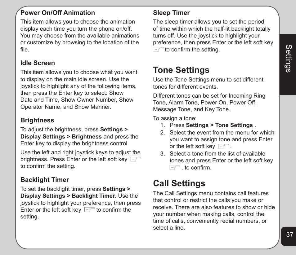 Call settings, Tone settings, Settings | Asus V75 User Manual | Page 41 / 78