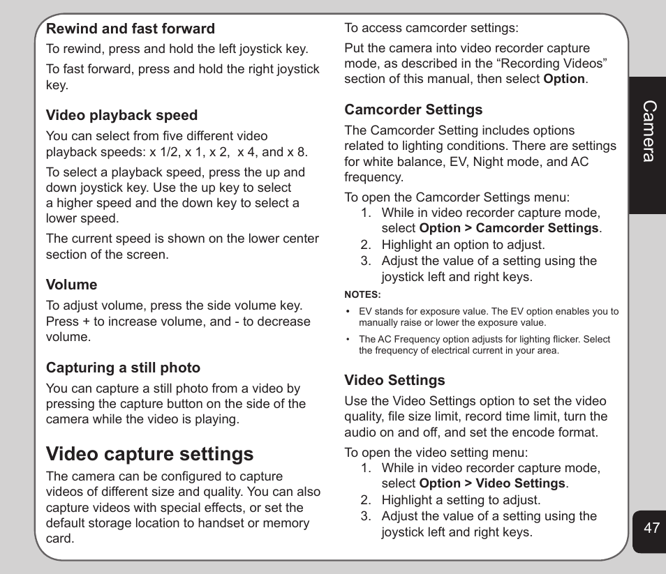 Video capture settings, Camera | Asus V75 User Manual | Page 51 / 78