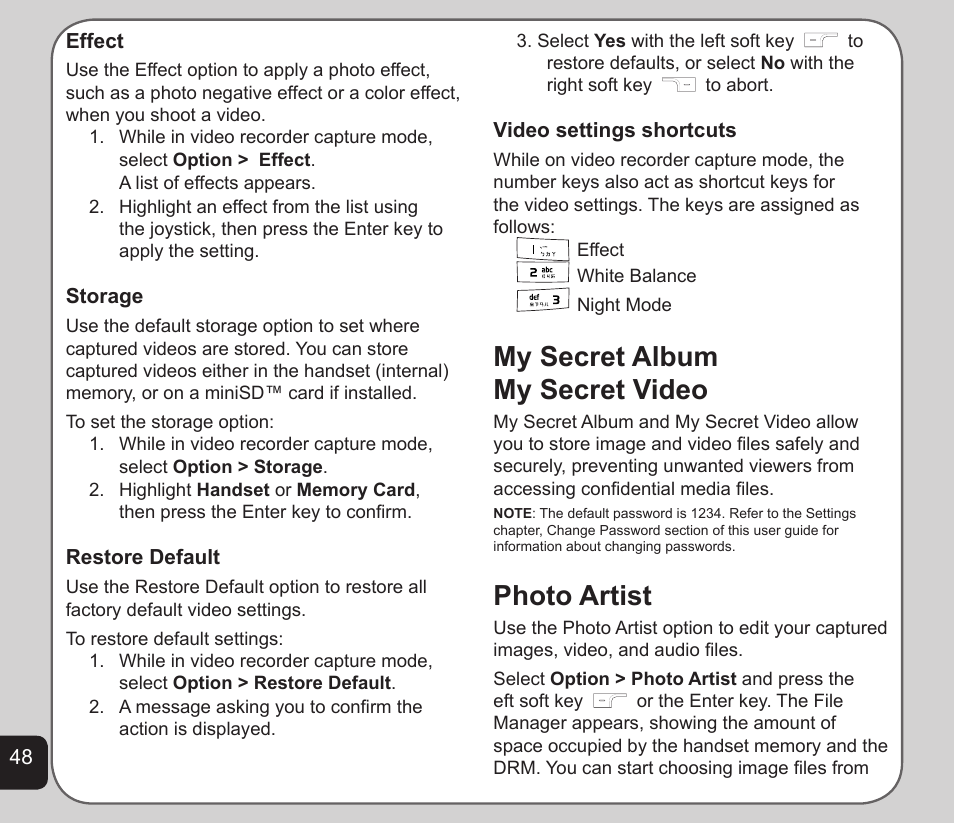 My secret album, My secret video, Photo artist | My secret album my secret video | Asus V75 User Manual | Page 52 / 78