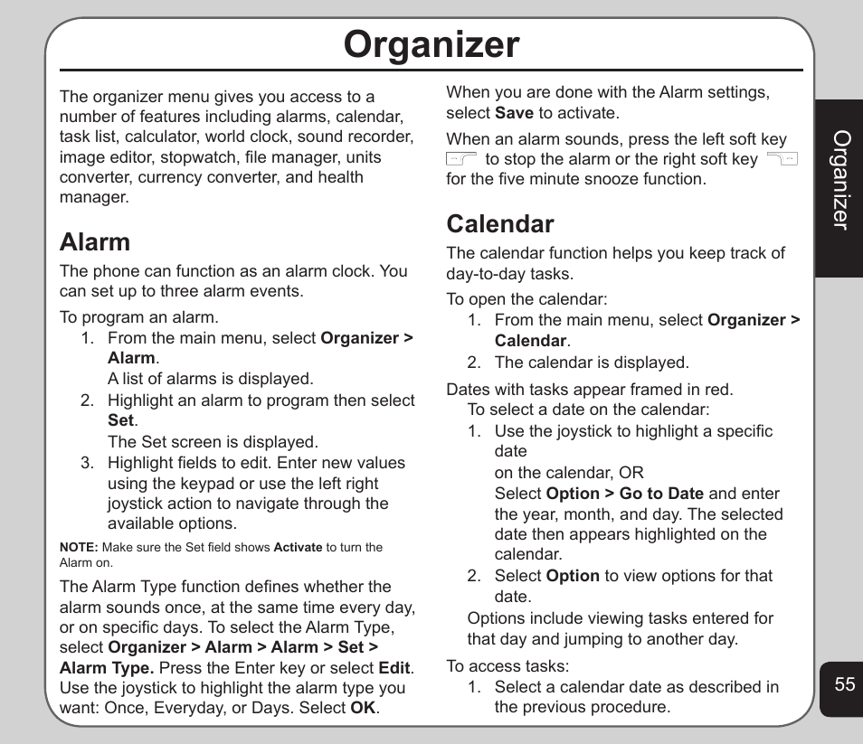 Organizer, Alarm, Calendar | Asus V75 User Manual | Page 59 / 78