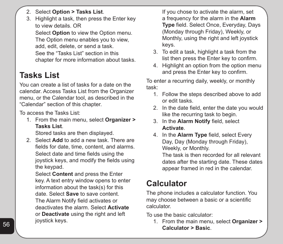 Tasks list, Calculator | Asus V75 User Manual | Page 60 / 78