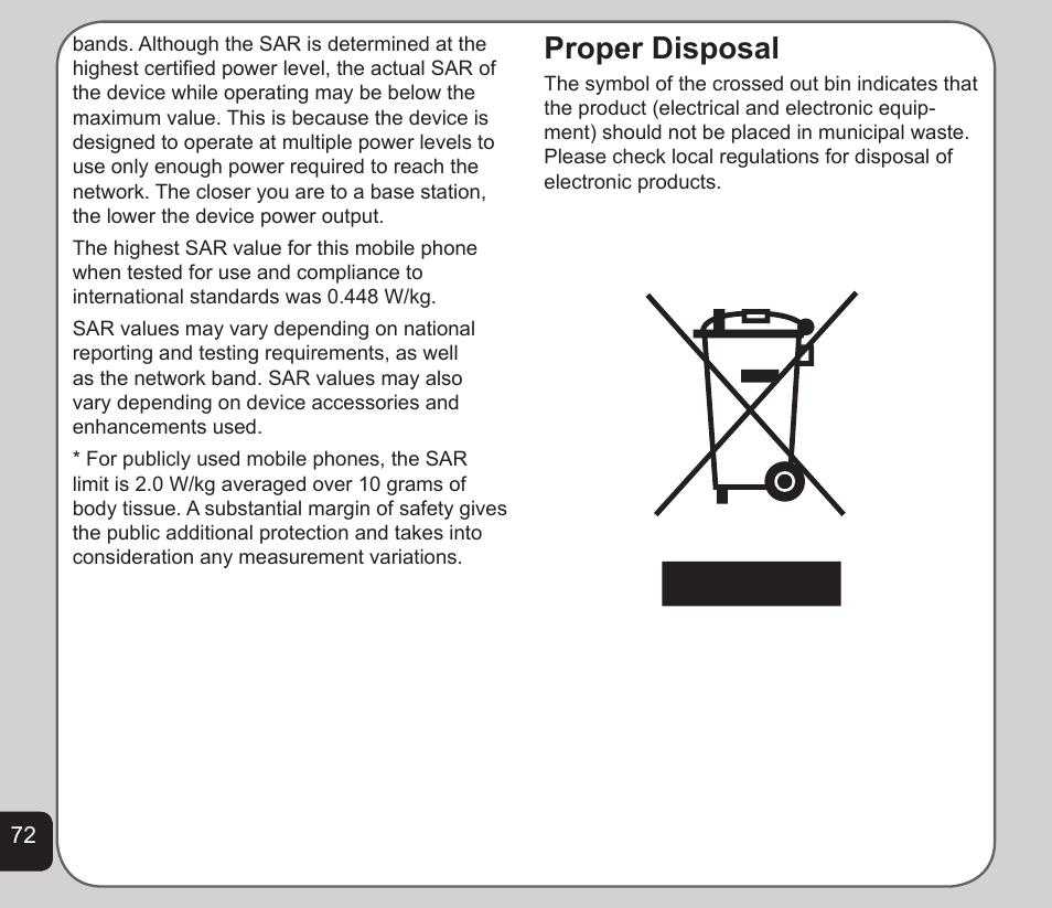 Proper disposal | Asus V75 User Manual | Page 76 / 78