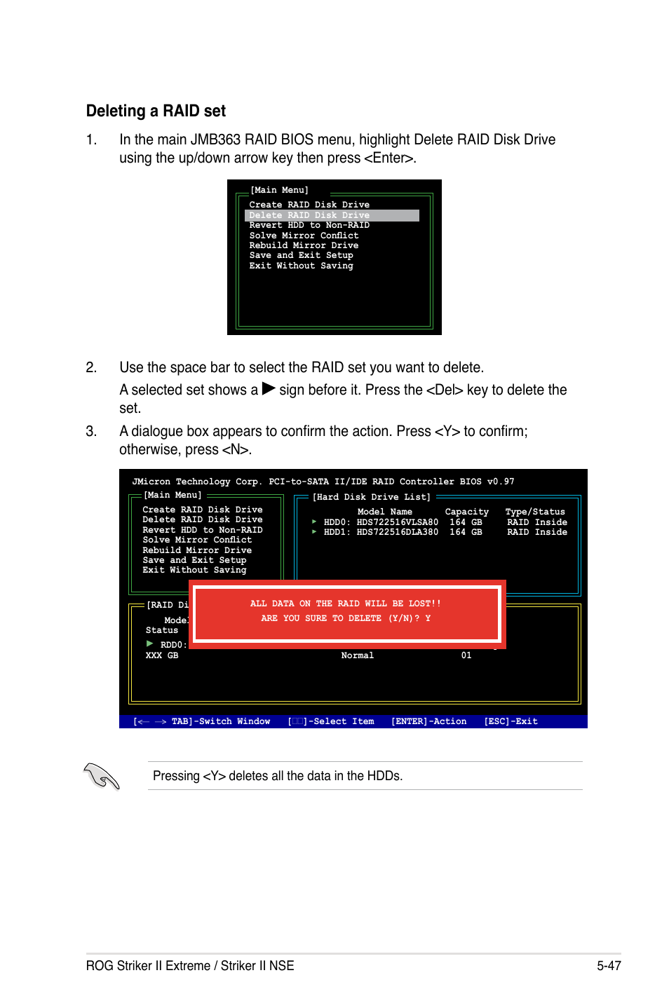 Deleting a raid set | Asus E3746 User Manual | Page 173 / 196