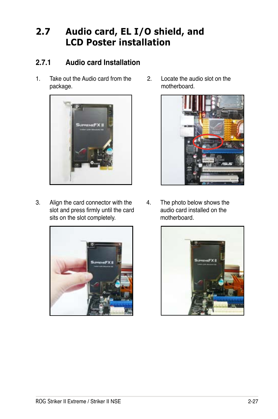 1 audio card installation, Audio card installation -27 | Asus E3746 User Manual | Page 53 / 196