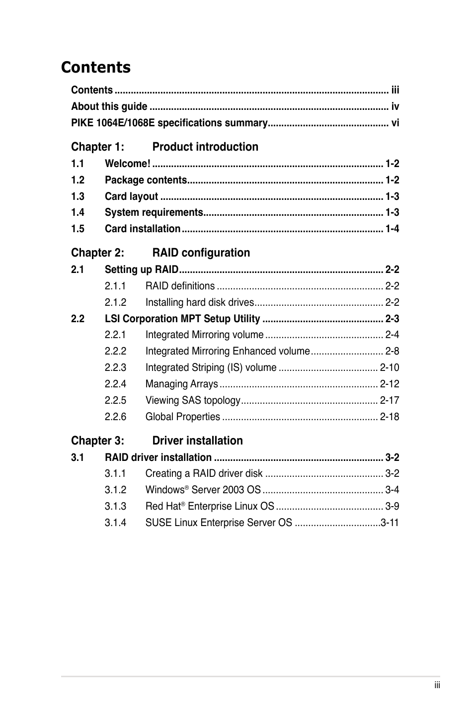 Asus LSISAS RAID Card PIKE 1068E User Manual | Page 3 / 42