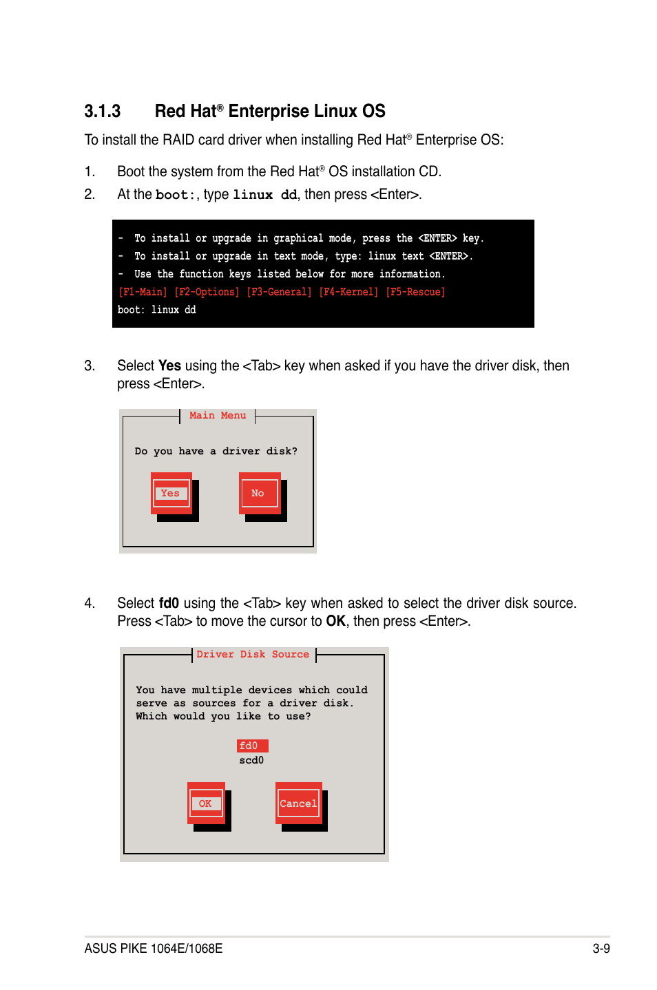 3 red hat® enterprise linux os, Red hat, Enterprise linux os -9 | 3 red hat, Enterprise linux os | Asus LSISAS RAID Card PIKE 1068E User Manual | Page 39 / 42