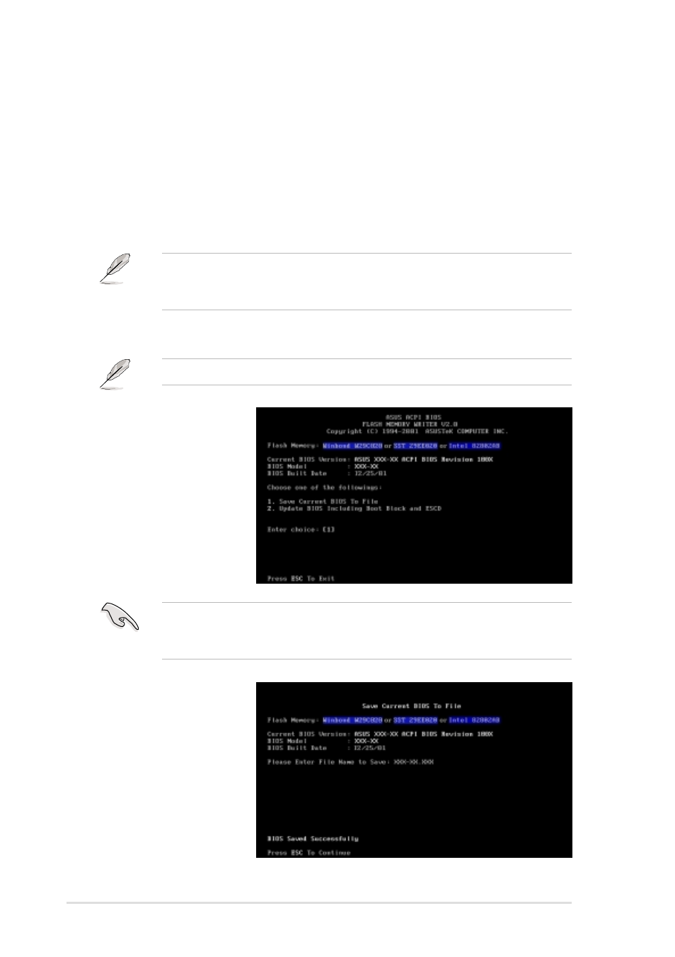 3 using the aflash utility, Copying the original motherboard bios | Asus P4SP-MX User Manual | Page 36 / 64