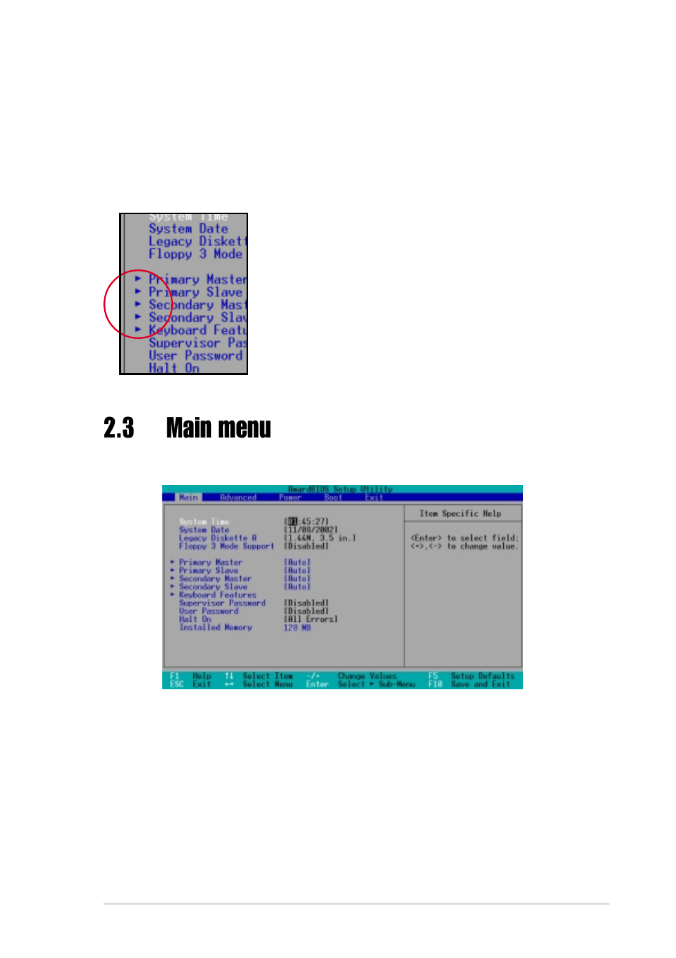 3 main menu | Asus P4SP-MX User Manual | Page 43 / 64