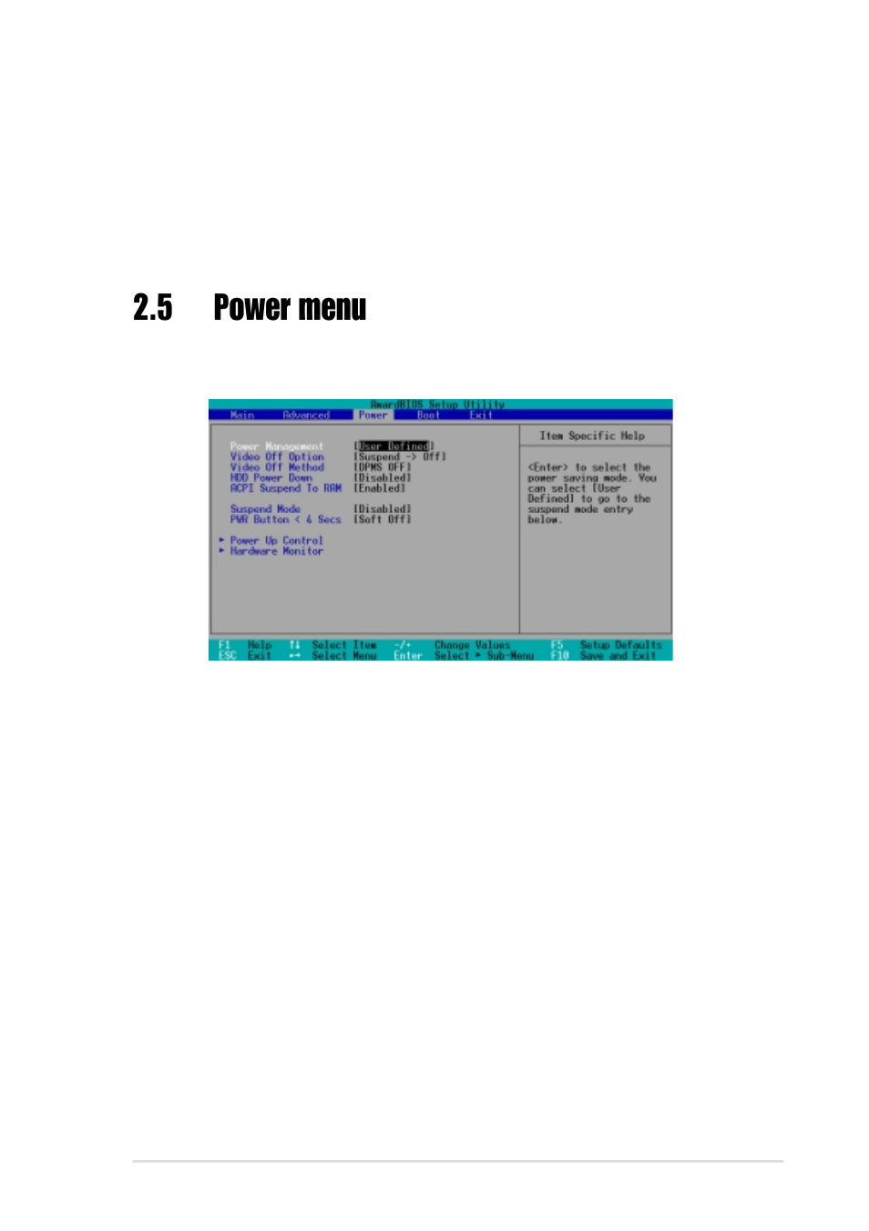 5 power menu | Asus P4SP-MX User Manual | Page 55 / 64