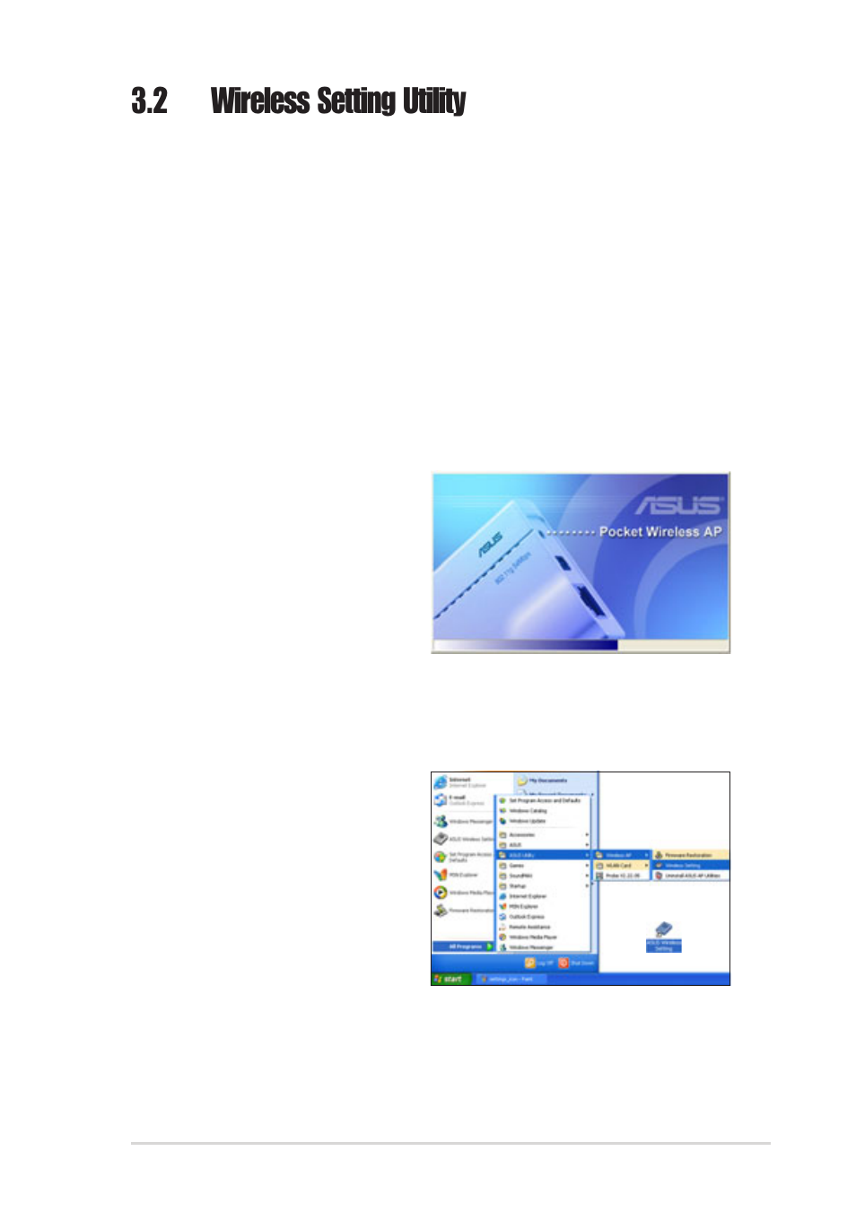 2 wireless setting utility, 1 launching the wireless setting utility | Asus 54Mbps Pocket Wireless Access Point WL-330g User Manual | Page 27 / 70