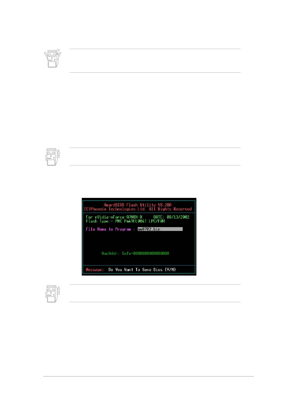 2 updating bios procedures, Updating bios via built-in awardbios flash utility | Asus A7N8X-X User Manual | Page 33 / 60