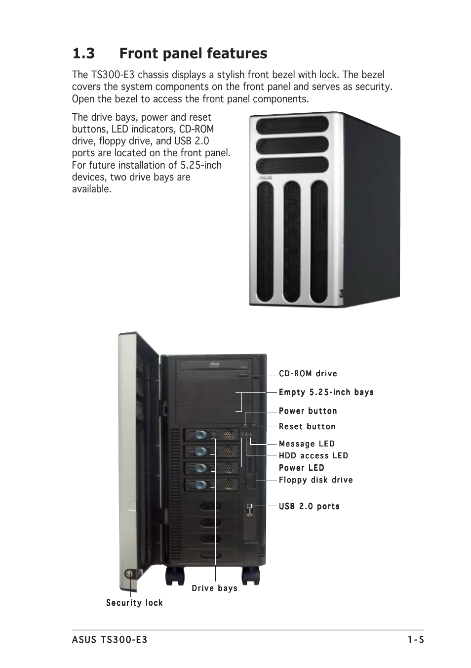 3 front panel features | Asus TS300-E3 User Manual | Page 15 / 200