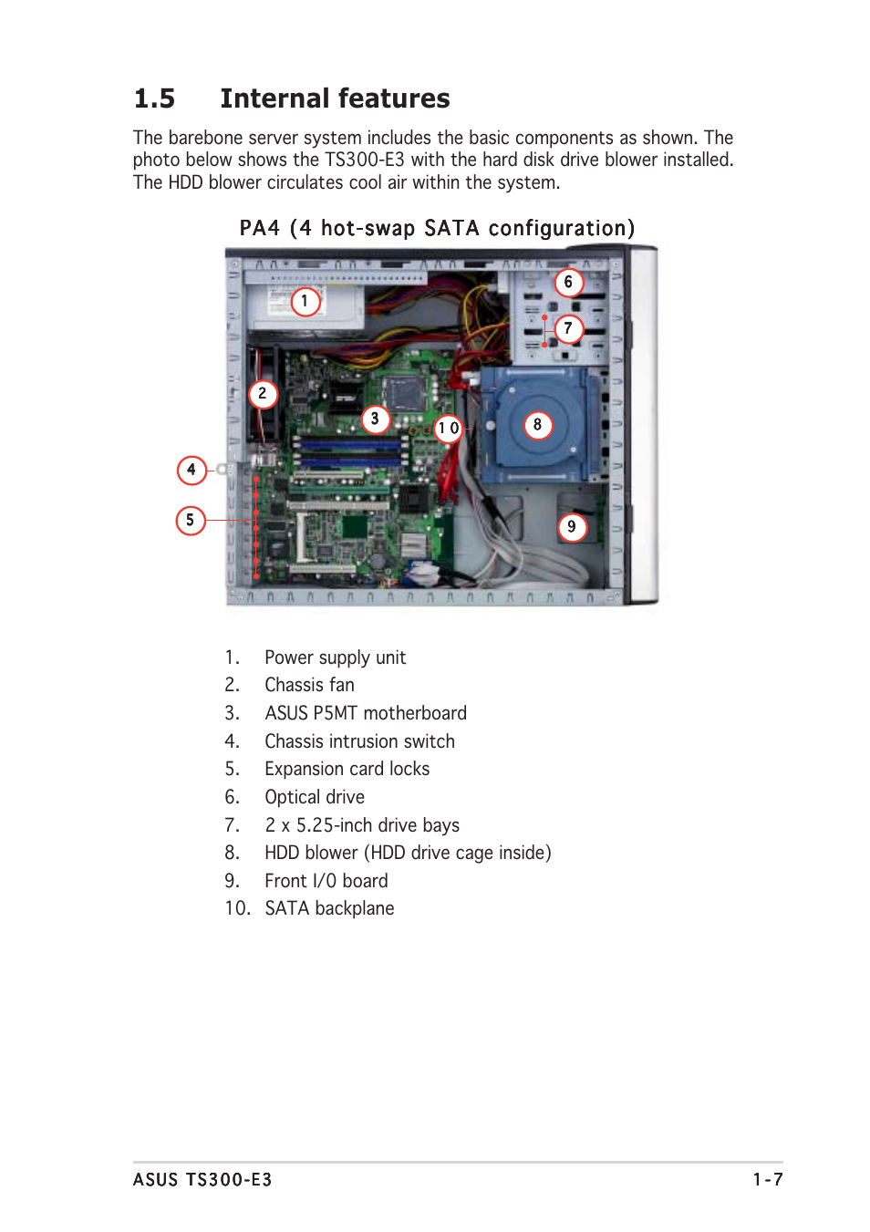 5 internal features, Pa4 (4 hot-swap sata configuration) | Asus TS300-E3 User Manual | Page 17 / 200