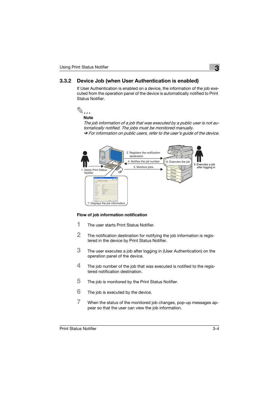 2 device job (when user authentication is enabled), Flow of job information notification | Konica Minolta Print Status Notifier User Manual | Page 11 / 42