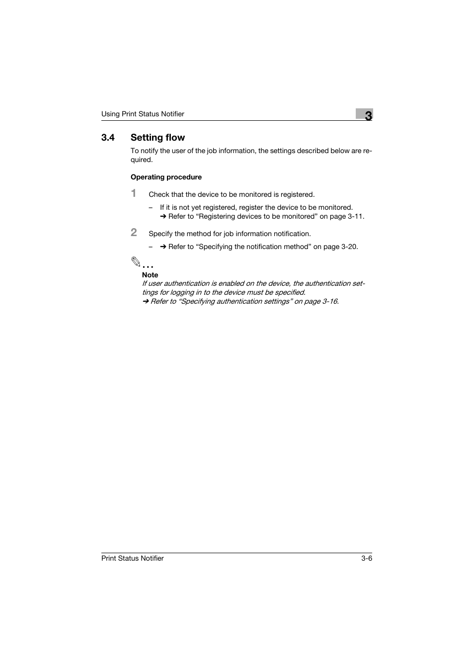 4 setting flow, Operating procedure, Setting flow -6 | Operating procedure -6 | Konica Minolta Print Status Notifier User Manual | Page 13 / 42