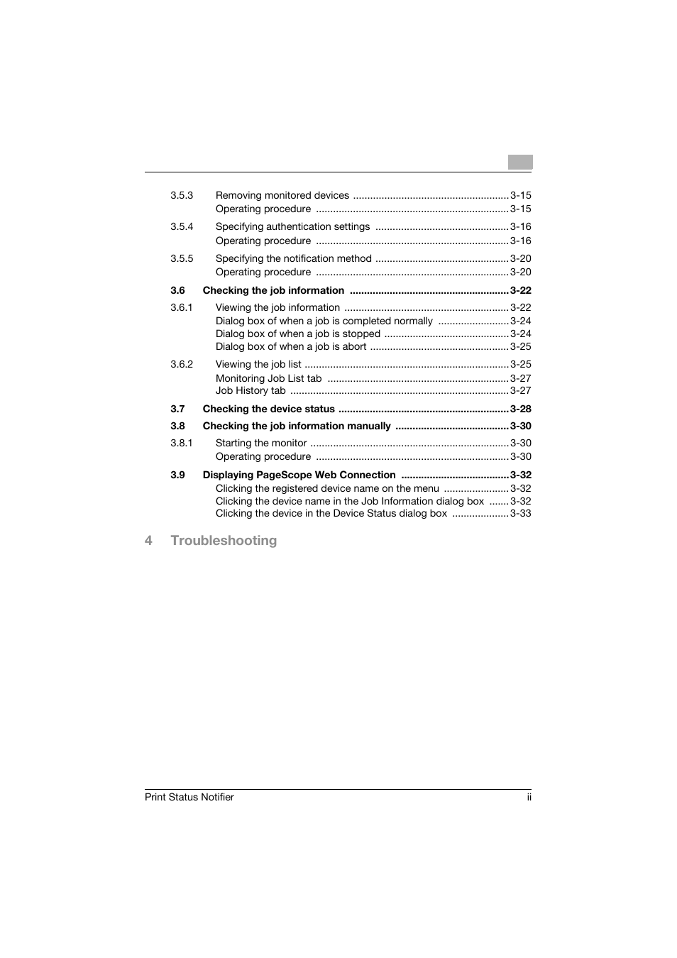 4troubleshooting | Konica Minolta Print Status Notifier User Manual | Page 3 / 42